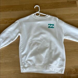Billabong White Crewneck Sweatshirt with Teal Wave Logo